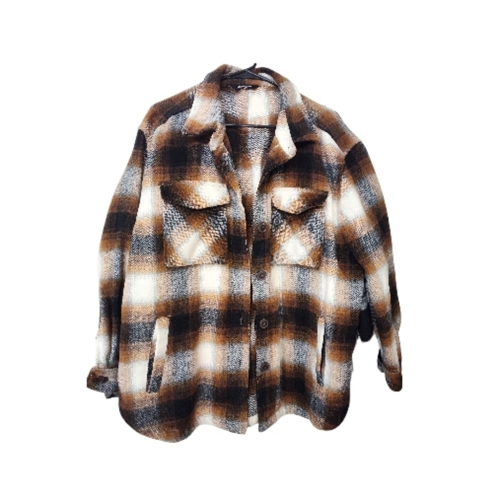 NWOT Shacket Plaid Brown and Black Women's Jacket, L